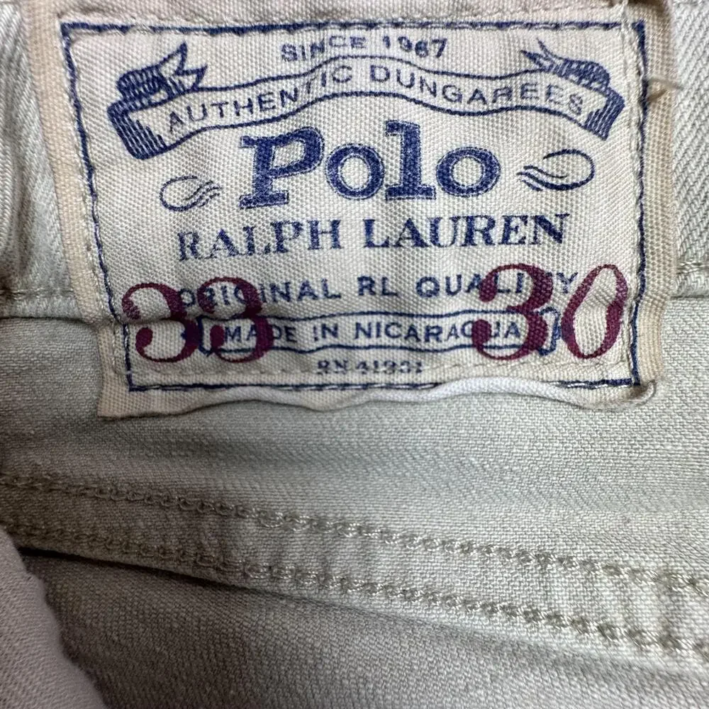 Polo Ralph Lauren Varick Slim Straight Jeans Mens 33x30 Beige Button Fly Denim